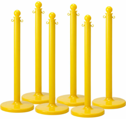 Bradylink Warning Posts, Yellow, 40 Inch Height x 2.5 Inch Diameter, Polyethylene, Pack of 6