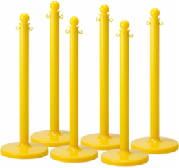 Bradylink Warning Posts, Yellow, 40 Inch Height x 2.5 Inch Diameter, Polyethylene, Pack of 6