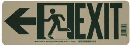 BradyGlo Exit Sign, 5 Inch H x 14 Inch W, Photoluminescent, Self-Adhesive