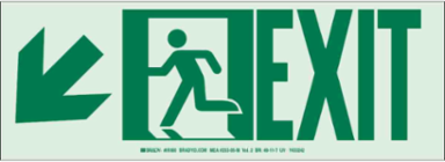 BradyGlo Exit Sign with Running Man & Down/Left Arrow, 5 Inch H x 14 Inch W, Glow in Dark, Pack of 10