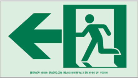 BradyGlo Exit Sign with Running Man & Left Arrow, 5 Inch H x 9 Inch W, Polyester