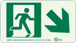 BradyGlo Exit Sign with Running Man, 5 Inch H x 9 Inch W, Aluminum, Glow in the Dark