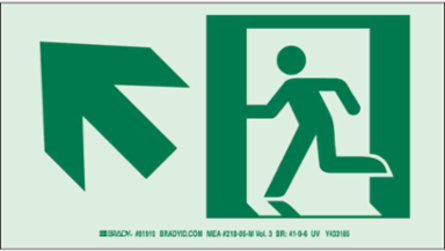 BradyGlo Exit Sign with Running Man & Up Left Arrow, 5 Inch H x 9 Inch W, Aluminum