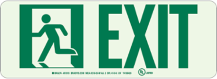 BradyGlo Exit Sign with Running Man Left, 5 Inch x 14 Inch, Glow in the Dark
