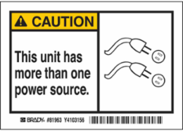 CAUTION This unit has more than one power source. Labels, 3.5" H x 5" W x 0.006" D, Black/Yellow on White