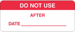 DO NOT USE AFTER DATE: Write-on Inspection Labels, 0.625" H x 1.5" W x 0.0034" D, Red on White