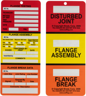 Multi-Color 3 Part Flange Tag 7.625 Inch x 3.25 Inch, Pipe and Valve Marking, 10 Tags/Pack