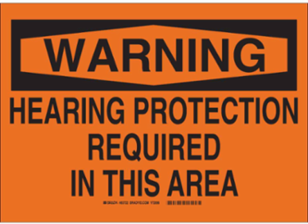 WARNING Hearing Protection Required In This Area w/Large Text Sign, 7" H x 10" W x 0.006" D, Polyester