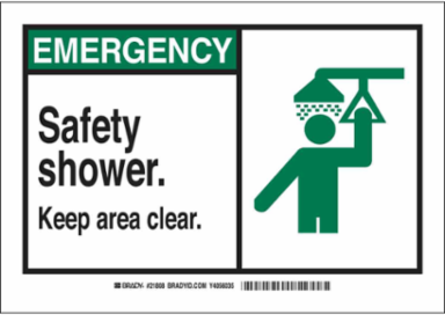 EMERGENCY Safety Shower. Keep Area Clear. Sign, 7" H x 10" W x 0.006" D, Polyester