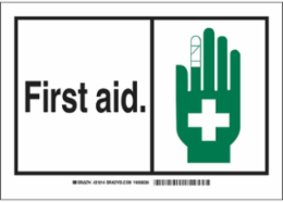 First Aid Sign, 7" H x 10" W x 0.006" D, Polyester