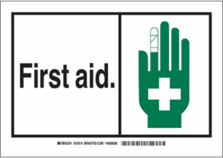 First Aid Sign, 3.5" H x 5" W x 0.006" D, Polyester