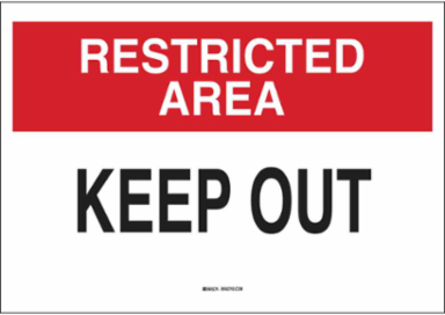 RESTRICTED AREA Keep Out Sign, 7" H x 10" W x 0.006" D, Polyester