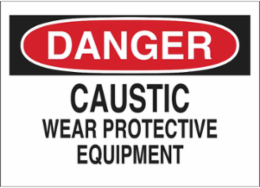 DANGER Caustic Wear Protective Equipment Sign, 7" H x 10" W x 0.006" D, Polyester