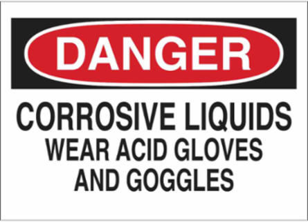 DANGER Corrosive Liquids Wear Acid Gloves And Goggles Sign, 10" H x 14" W x 0.006" D, Polyester