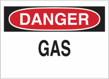DANGER Gas Sign, 10" H x 14" W x 0.006" D, Polyester