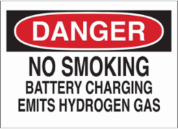DANGER No Smoking Battery Charging Emits Hydrogen Gas Sign, 10" H x 14" W x 0.006" D, Polyester