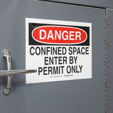 DANGER Confined Space Enter By Permit Only Sign, 7" H x 10" W x 0.006" D, Polyester