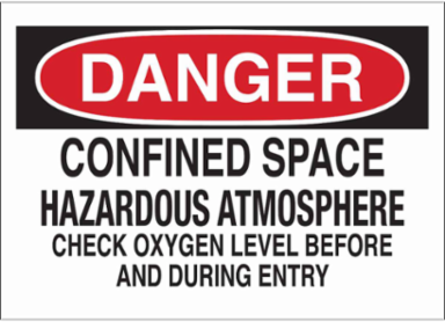 DANGER Confined Space Hazardous Atmosphere Sign, 7" H x 10" W x 0.006" D, Polyester