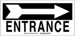 Entrance Sign, 6.5" H x 14" W x 0.006" D, White on Black, Arrow Direction: Right