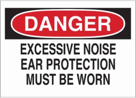 DANGER Excessive Noise Ear Protection Must Be Worn Sign, 10" H x 14" W x 0.006" D, Polyester