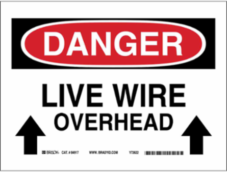 DANGER Live Wire Overhead Sign, 10" H x 14" W x 0.006" D, Polyester