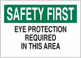 SAFETY FIRST Eye Protection Required In This Area Sign, 10" H x 14" W x 0.006" D, Polyester