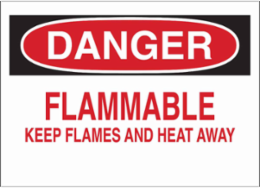 DANGER Flammable Keep Flames And Heat Away Sign, 10" H x 14" W x 0.006" D, Polyester