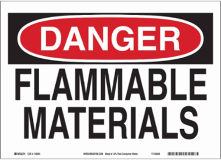 DANGER Flammable Materials Sign, 7" H x 10" W x 0.006" D, Polyester