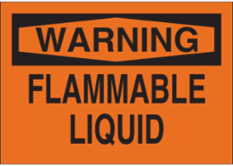 WARNING Flammable Liquid Sign, 7" H x 10" W x 0.006" D, Black on Orange, Polyester