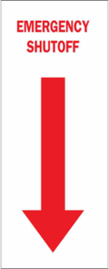 Emergency Shutoff Sign, 14" H x 5" W x 0.006" D, Red on White, Polyester