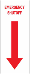Emergency Shutoff Sign, 14" H x 5" W x 0.006" D, Red on White, Polyester