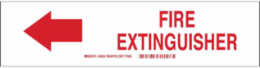 Fire Extinguisher Sign, 3.5" H x 14" W x 0.006" D, Red on White, Polyester