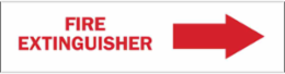 Fire Extinguisher Sign, 3.5" H x 14" W x 0.006" D, Red on White, Polyester, Arrow Direction: Right