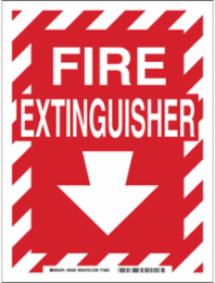 Fire Extinguisher Sign, 14" H x 10" W x 0.006" D, White on Red, Polyester