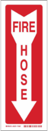 Fire Hose Sign, 14" H x 5" W x 0.006" D, White on Red, Polyester