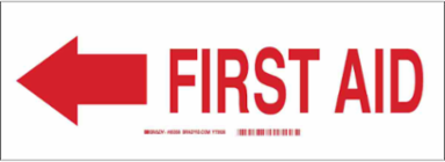 First Aid Sign, 3.5" H x 14" W x 0.006" D, Polyester