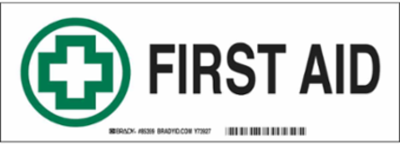 First Aid Sign, 3.5" H x 10" W x 0.006" D, Polyester