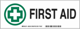 First Aid Sign, 3.5" H x 10" W x 0.006" D, Polyester