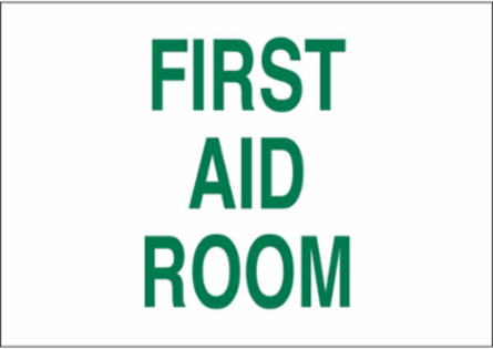 First Aid Room Sign, 10" H x 14" W x 0.006" D, Polyester
