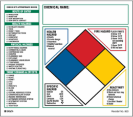 Chemical Name…, 4" H x 8" W, Black/Blue/Red/Yellow on White, Pack of 100 Labels