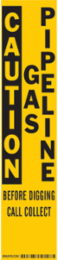 Caution Gas Pipeline Warning Label, 14 Inch x 3 Inch, Permanent Adhesive, Outdoor Use