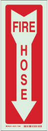 Fire Hose Sign, 14" H x 5" W x 0.063" D, Red on Glow, Polystyrene