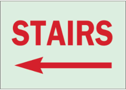 BradyGlo Glow-In-The-Dark Stairs Sign, 7 Inch x 10 Inch x 0.063 Inch, Polystyrene, Left Arrow