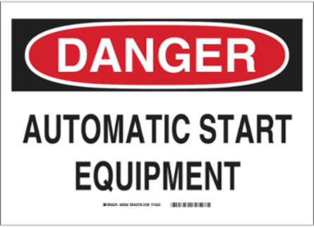 DANGER Automatic Start Equipment Sign, 10" H x 14" W x 0.006" D, Polyester