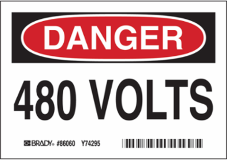 3.5 Inch x 5 Inch Safety Label, 480 Volts, Permanent Adhesive, Outdoor Use