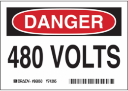 3.5 Inch x 5 Inch Safety Label, 480 Volts, Permanent Adhesive, Outdoor Use