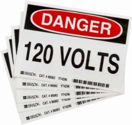 DANGER 120 Volts(5/Pk) Sign, 3.5" H x 5" W x 0.006" D, Polyester