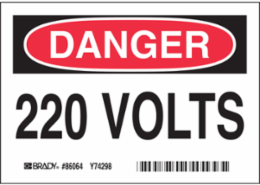 220 VOLTS Safety Label, 3.5 Inch H x 5 Inch W, Polyester with Permanent Adhesive