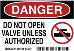 DANGER Do Not Open Unless Authorized (5/Package) Sign, 3.5" H x 5" W x 0.006" D, Polyester