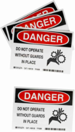 DANGER Do Not Operate Without Guards in Place (5/Package) Sign, 3.5" H x 5" W x 0.006" D, Polyester